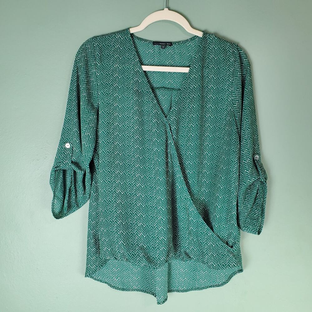 West Kei Womens Green Polka Dot Allan Surplice High Low Blouse Size Medium
